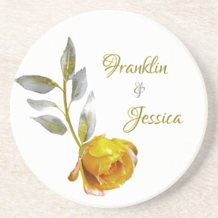 Elegant soft peace rose green & gold oval Wedding Coaster