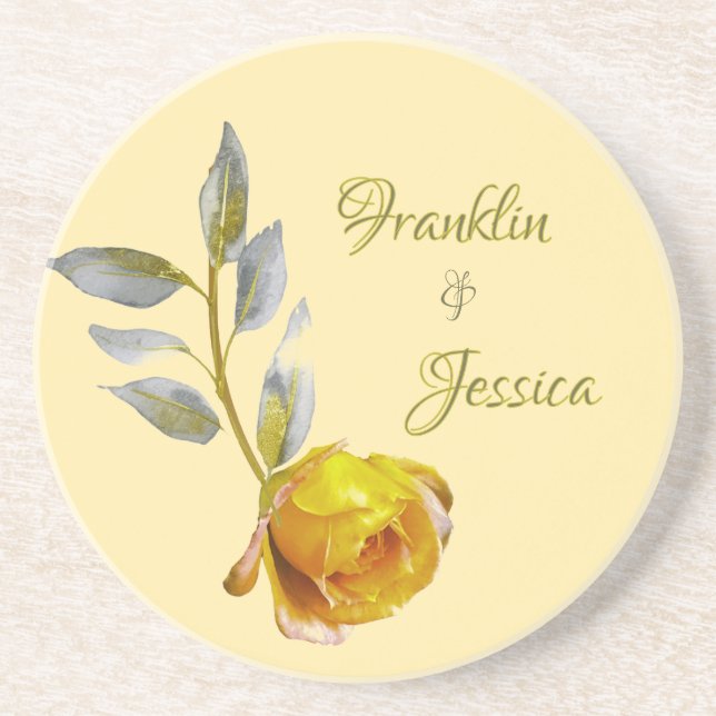 Elegant soft peace rose green & gold oval Wedding Coaster (Front)