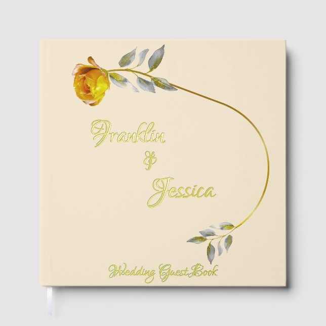 Elegant soft peace rose green & gold oval Wedding Guest Book (Front)