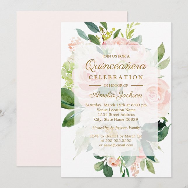 Elegant Soft Peach Bloom Quinceanera Birthday Invitation (Front/Back)