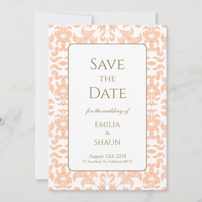 Elegant Soft Peach Wedding Save the Date Invitation (Front)