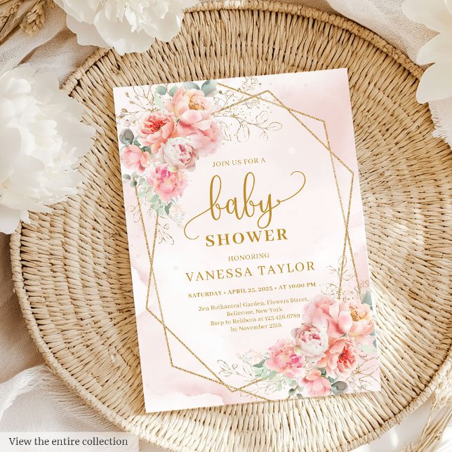 Elegant soft pink and gold girl baby shower party  invitation (Elegant soft pink and gold girl baby shower party Invitation)