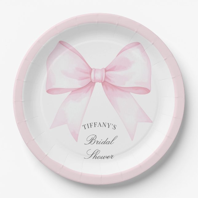 Elegant Soft Pink Blush Bow Bridal Shower Paper Plate (Front)