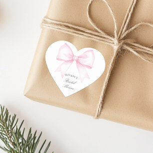 Elegant Soft Pink Blush Ribbon Bow Bridal Shower Heart Sticker