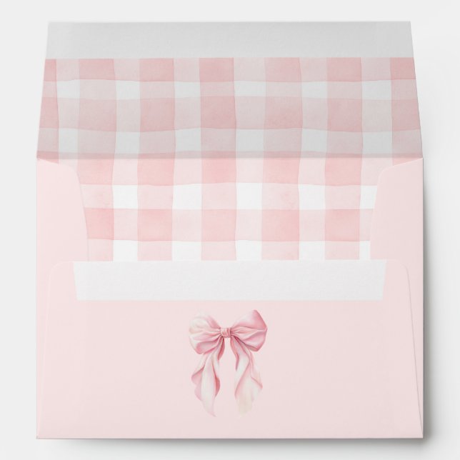 Elegant Soft Pink Bow and Gingham Pattern Envelope (Back (Bottom))