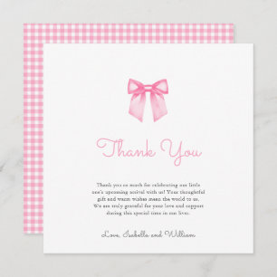 Elegant Soft Pink Bow Baby Shower Thank You Card