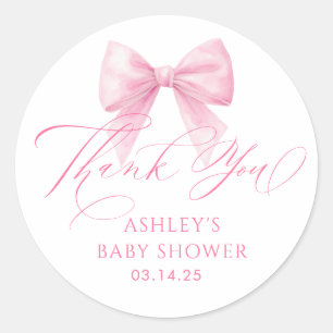 Elegant Soft Pink Bow Whimsical Cute Thank You Classic Round Sticker