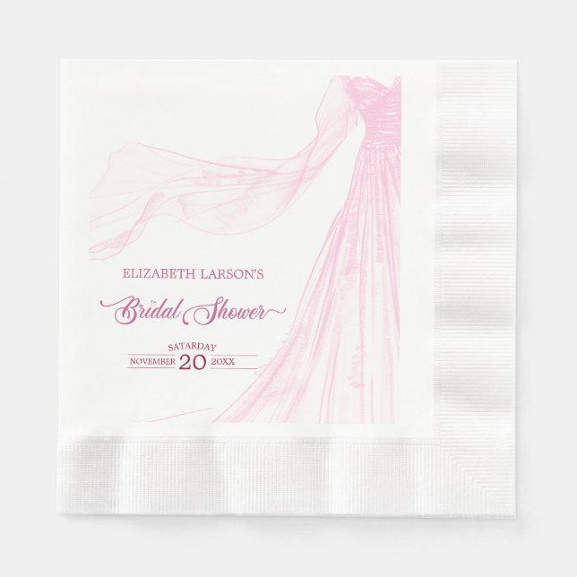 Elegant Soft Pink Bridal Dress Bridal Shower Napkin (Front)