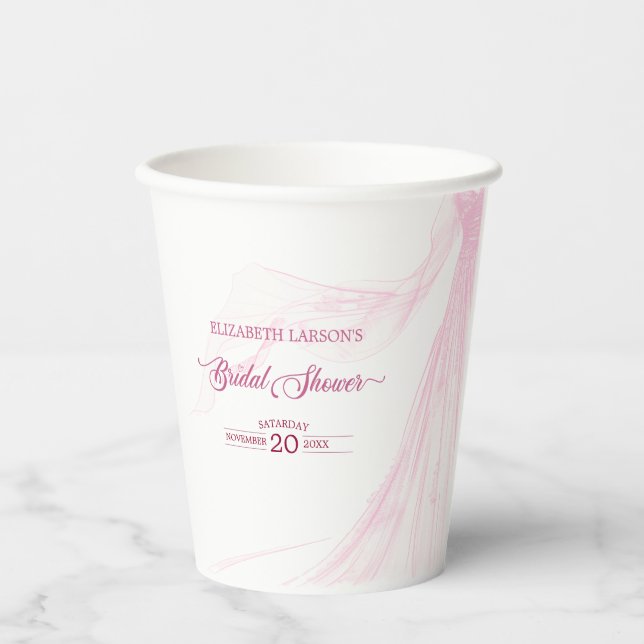 Elegant Soft Pink Bridal Dress Bridal Shower Paper Cups (Front)