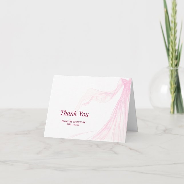 Elegant Soft Pink Bridal Dress Bridal Shower Thank You Card (Front)