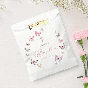 Elegant Soft Pink Butterfly Baptism Favour Bags