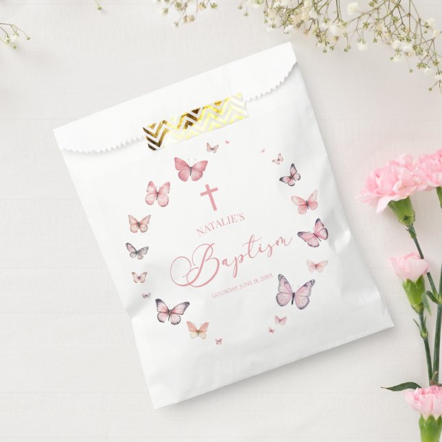 Elegant Soft Pink Butterfly Baptism Favour Bags (Sealed)