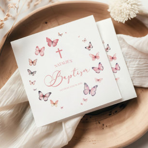 Elegant Soft Pink Butterfly Baptism Napkin