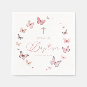 Elegant Soft Pink Butterfly Baptism Napkin