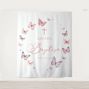 Elegant Soft Pink Butterfly Baptism Tapestry