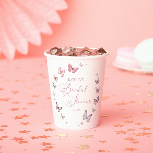 Elegant Soft Pink Butterfly Bridal Shower  Paper Cups (Insitu)