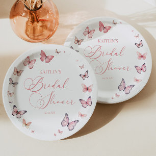 Elegant Soft Pink Butterfly Bridal Shower Paper Plate