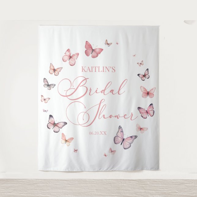 Elegant Soft Pink Butterfly Bridal Shower  Tapestry (Front)