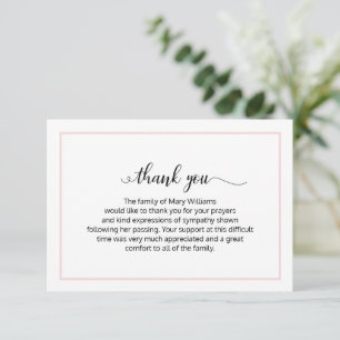 Elegant Soft Pink Calligraphy Funeral Thank You Card