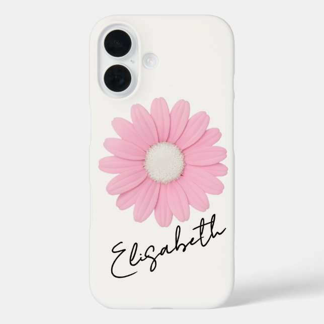 Elegant Soft Pink Daisy and Name on Ivory  Case-Mate iPhone Case (Back)