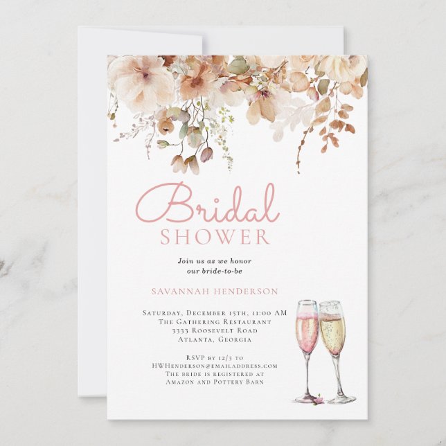 Elegant Soft Pink Floral Bridal Shower Invitation (Front)