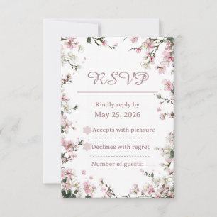 Elegant Soft Pink Floral Cherry Blossom RSVP card