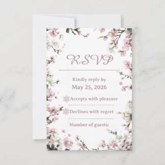 Elegant Soft Pink Floral Cherry Blossom RSVP card 