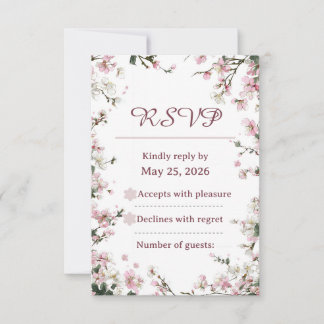 Elegant Soft Pink Floral Cherry Blossom RSVP card 