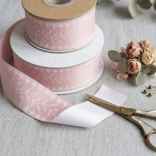Elegant Soft Pink Floral Embroidery Style Satin Ribbon