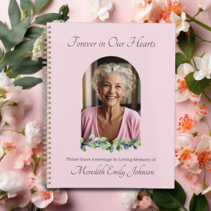 Elegant Soft Pink Floral Funeral Photo Guest Book  Planner