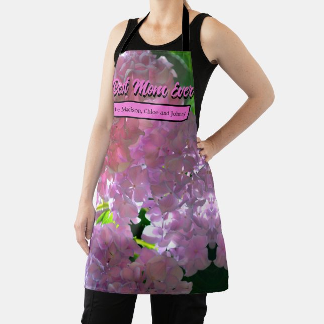 Elegant soft pink florals pink hydrangeas roses apron (Insitu)