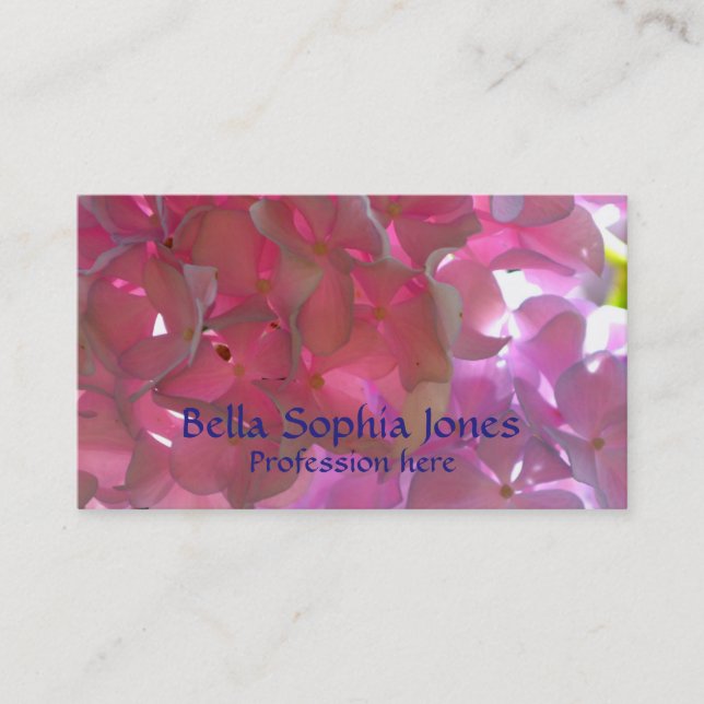 Elegant soft pink florals pink hydrangeas roses business card (Front)