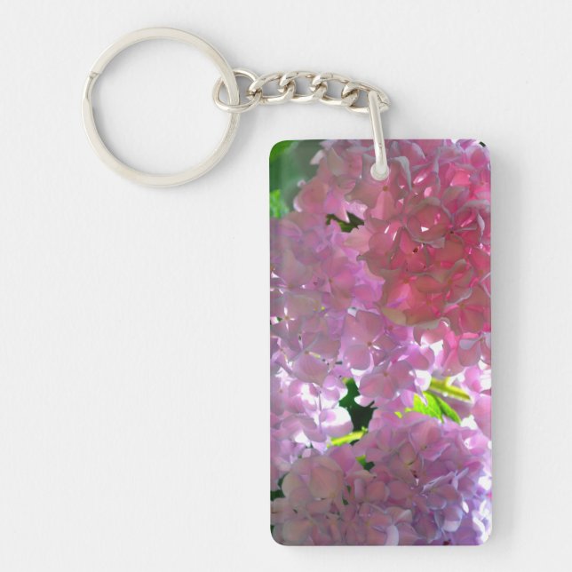 Elegant soft pink florals pink hydrangeas roses key ring (Front)