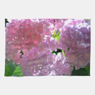 Elegant soft pink florals pink hydrangeas roses tea towel