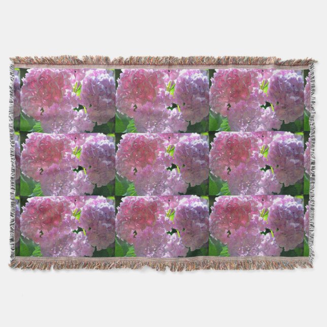 Elegant soft pink florals pink hydrangeas roses throw blanket (Front)
