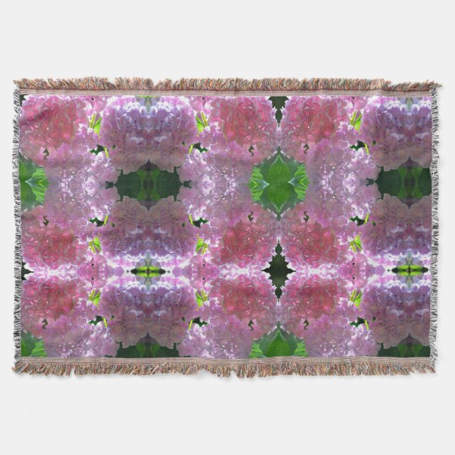 Elegant soft pink florals pink hydrangeas roses throw blanket (Front)