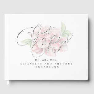 Elegant Soft Pink Flower Typography Wedding Guest Book