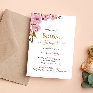 Elegant Soft Pink Flowers Gold Bridal Shower Invitation