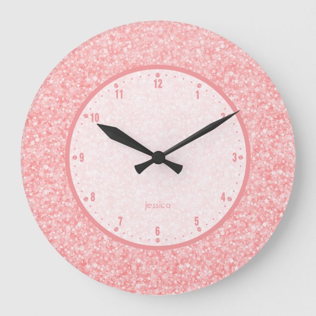 Elegant Soft Pink Glitter And Sparkles Large Clock (Front)