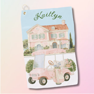 Elegant Soft Pink Golf Gal Cart Club House Name Towel