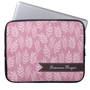 Elegant Soft Pink Leaves Pattern With Girly Name Laptop Sleeve