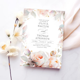 Elegant Soft Pink Peach Floral Boho Wedding Invitation