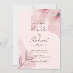 Elegant soft pink powder floral country wedding invitation