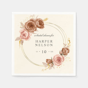 Elegant soft pink roses wreath bridal shower napkin