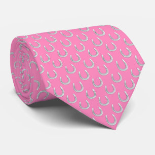 Elegant Soft Pink Silver Horseshoe Pattern Necktie