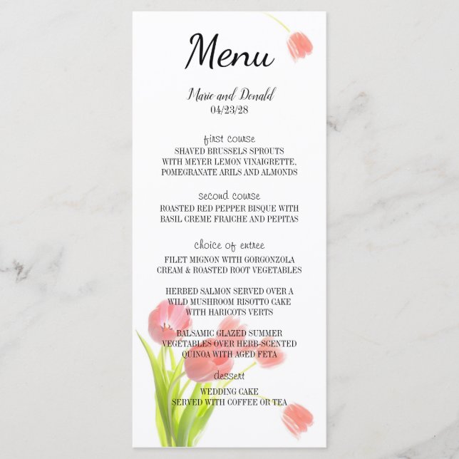 Elegant Soft Pink Tulips Menu (Front)