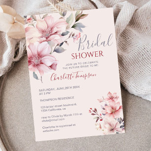 Elegant Soft Pink Watercolor Floral Bridal Shower  Invitation