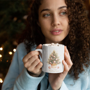 Elegant Soft Pink Watercolor Merry Christmas Tree Coffee Mug