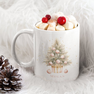 Elegant Soft Pink Watercolor Merry Christmas Tree Coffee Mug