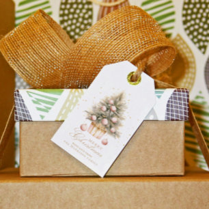 Elegant Soft Pink Watercolor Merry Christmas Tree Gift Tags